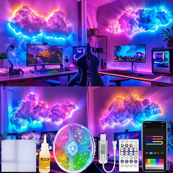 3D Music‑Sync Cloud Light Kit – USB Multicolor Lightning Cloud with 360° Smart Remote - Elf Express