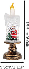 LED Water Snowfall Christmas Candle – Crystal Santa Scene with Falling Snow & Gift Decorations