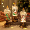 LED Water Snowfall Christmas Candle – Crystal Santa Scene with Falling Snow & Gift Decorations