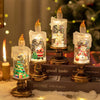 LED Water Snowfall Christmas Candle – Crystal Santa Scene with Falling Snow & Gift Decorations