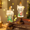 LED Water Snowfall Christmas Candle – Crystal Santa Scene with Falling Snow & Gift Decorations