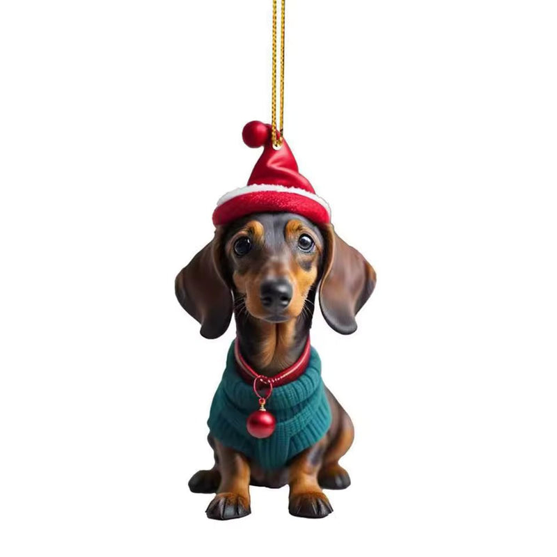 Acrylic Christmas Cartoon Dog Ornament – Cute Puppy Pendant for Tree, Backpack & Car Interior Décor - Elf Express