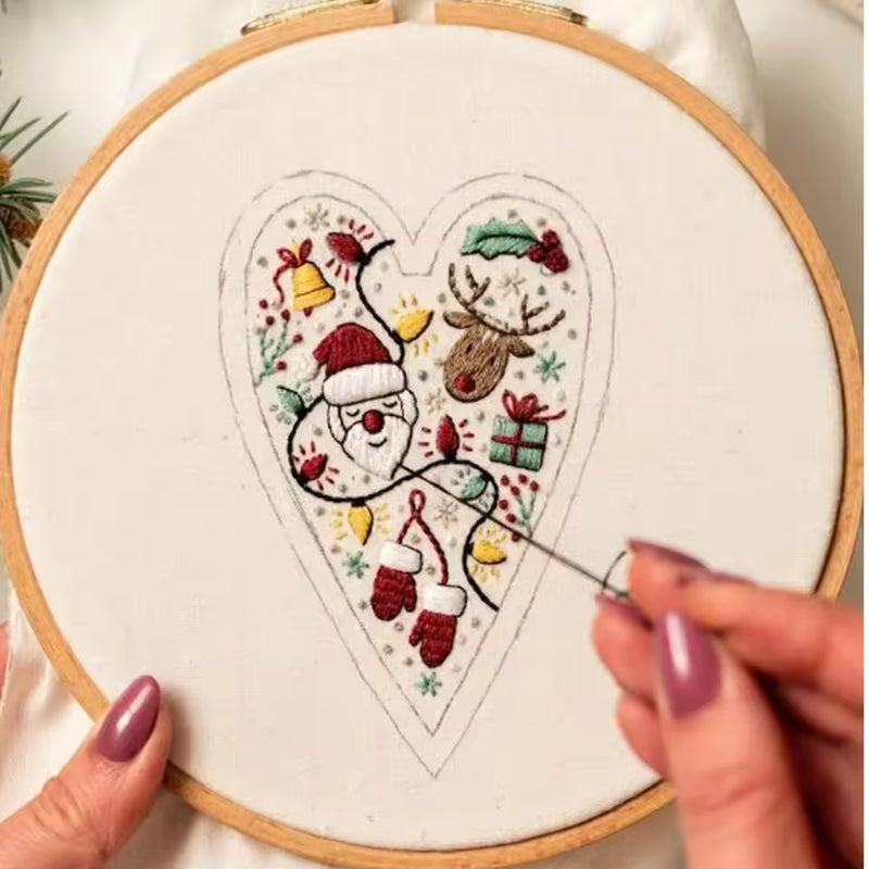 Festival heart-shaped Christmas embroidery kit gift Christmas tree hanging decoration heart counted pattern DIY material package 8PC