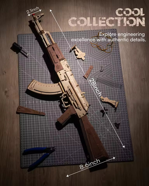 Robotime Rokr Automatic Rifle AK47 3D Wooden Gun Funny DIY Building Block Toys for Kids Adults Justice Guard Wooden PuzzleLQ901