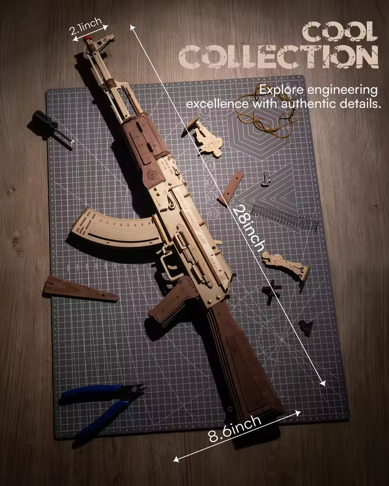 Robotime Rokr Automatic Rifle AK47 3D Wooden Gun Funny DIY Building Block Toys for Kids Adults Justice Guard Wooden PuzzleLQ901