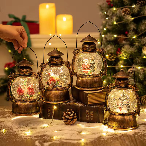 Christmas Snow Globe Lantern Music Box – LED Lighted Decorative Night Lamp & Holiday Gift.