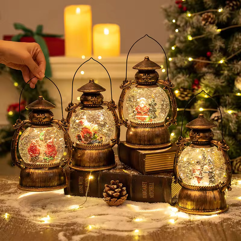 Christmas Snow Globe Lantern Music Box – LED Lighted Decorative Night Lamp & Holiday Gift.