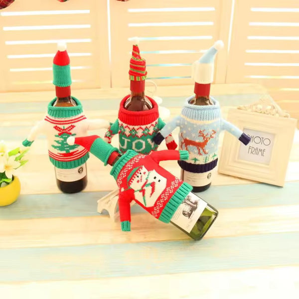 Knitted Christmas Wine Bottle Covers – Festive Sweater Sets for Holiday - Elf Express