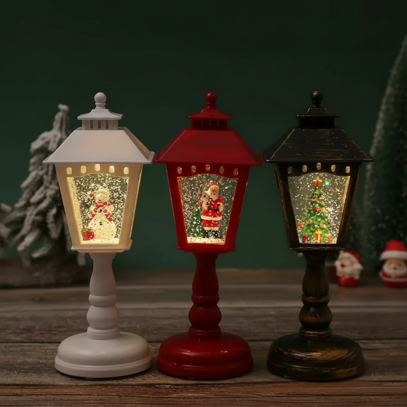 Christmas Snow Globe Candle Lantern – Rotating Glitter Water Snowman & Tree Night Light