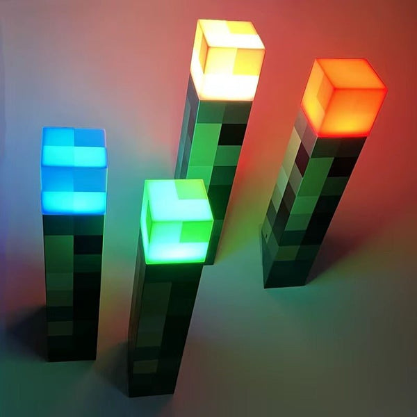 Minecraft Torch LED Night Light – 28 cm Bedroom Lamp with Buckle, Multi‑Color Kids’ Gift. - Elf Express
